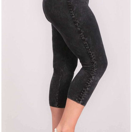 Crochet Striped Mineral Washed Capri Leggings Made in USA - Plus Size