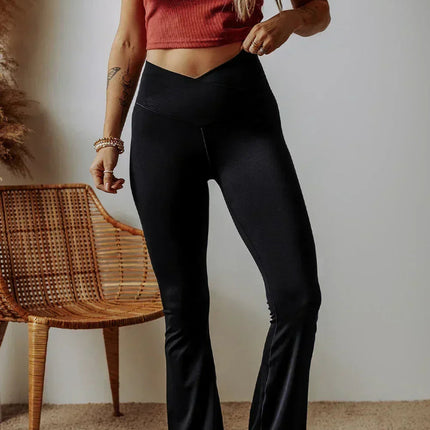 Dark Grey V Shape High Waist Flared Leggings