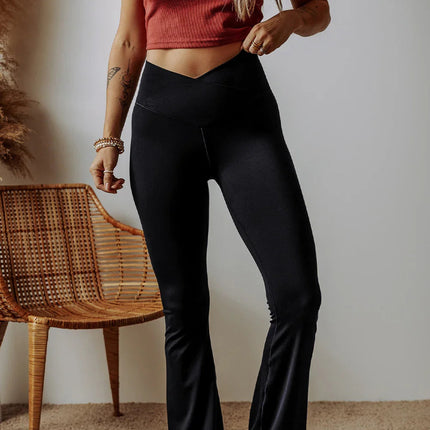 Dark Grey V Shape High Waist Flared Leggings