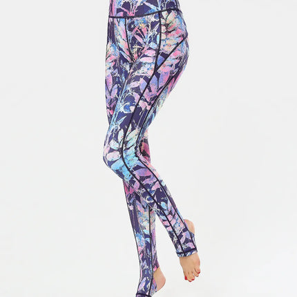 Printed Wide Waistband Active Leggings with Stirrups