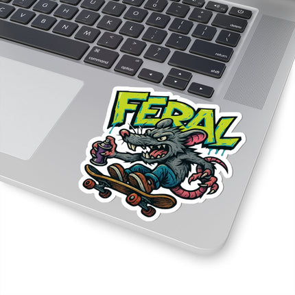 Feral Skate Rat Stickers | Cool Kiss-Cut Decals for Laptops, Water Bottles, Skateboards, Party Favors, Graffiti Lovers