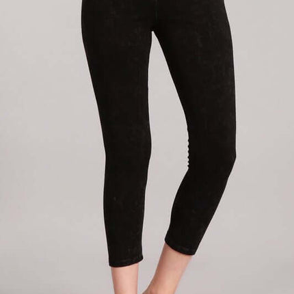 Tummy Control Mineral Washed Capri Leggings Made in USA