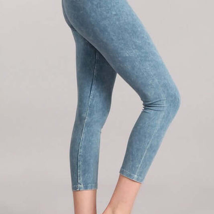 Tummy Control Mineral Washed Capri Leggings Made in USA