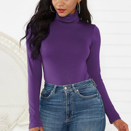 Sexy Women Clothing 12-Color Long Sleeve Turtleneck Slim Fit Solid Color Tight Bodysuit Winter Plus size