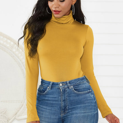 Sexy Women Clothing 12-Color Long Sleeve Turtleneck Slim Fit Solid Color Tight Bodysuit Winter Plus size