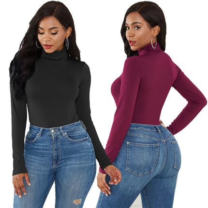 Sexy Women Clothing 12-Color Long Sleeve Turtleneck Slim Fit Solid Color Tight Bodysuit Winter Plus size