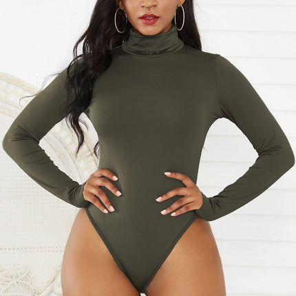 Sexy Women Clothing 12-Color Long Sleeve Turtleneck Slim Fit Solid Color Tight Bodysuit Winter Plus size