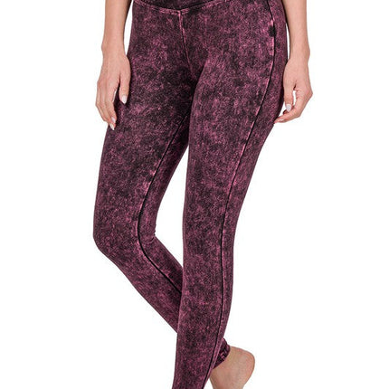 Mineral Washed Wide Waistband Yoga Leggings