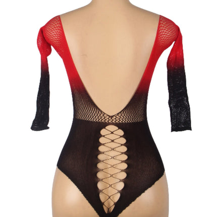 Sexy Underwear Sexy Cutout See through Fishnet Clothes Black Red Women Two Tone Gradient Elastic Fishnet Body Stockings