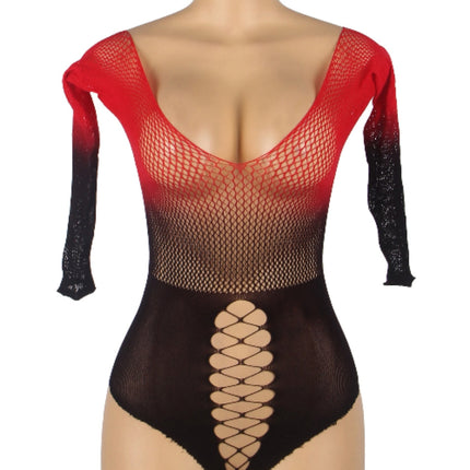 Sexy Underwear Sexy Cutout See through Fishnet Clothes Black Red Women Two Tone Gradient Elastic Fishnet Body Stockings