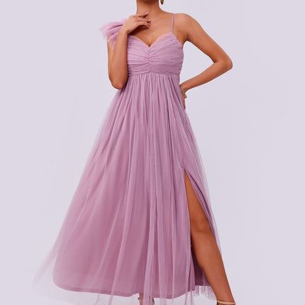 Mesh Sand Split Solid Color Dress