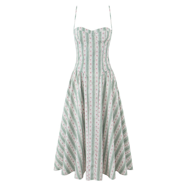 Gentle Green Shivering Sling Dress Women Summer Waist Tight Seaside Vacation Beach Dress