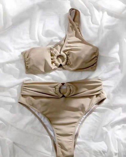 Solid Color Shoulder High Waist Bikini Sexy Swimsuit Swimsuit Women