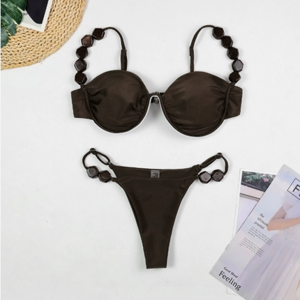 Steel Bracket Bikini Sexy Seaside Vacation Solid Color Split Swimsuit Women