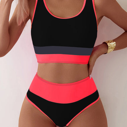 Women Sports Two Piece Sets Swimsuit Backless Contrast Color Swimsuit