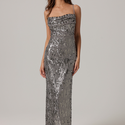 "Cache" S/L Sequin Midi Dress