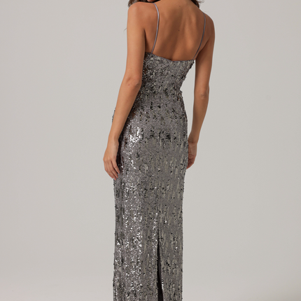 "Cache" S/L Sequin Midi Dress