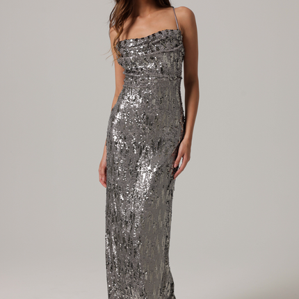 "Cache" S/L Sequin Midi Dress