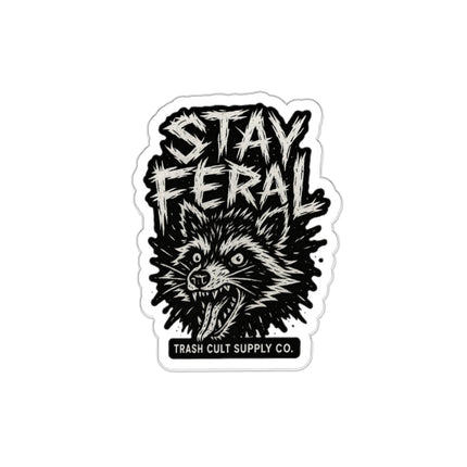 Stay Feral Die-Cut Stickers | Cool Raccoon Graphic Decals for Laptops, Water Bottles, Journals, and Skateboards