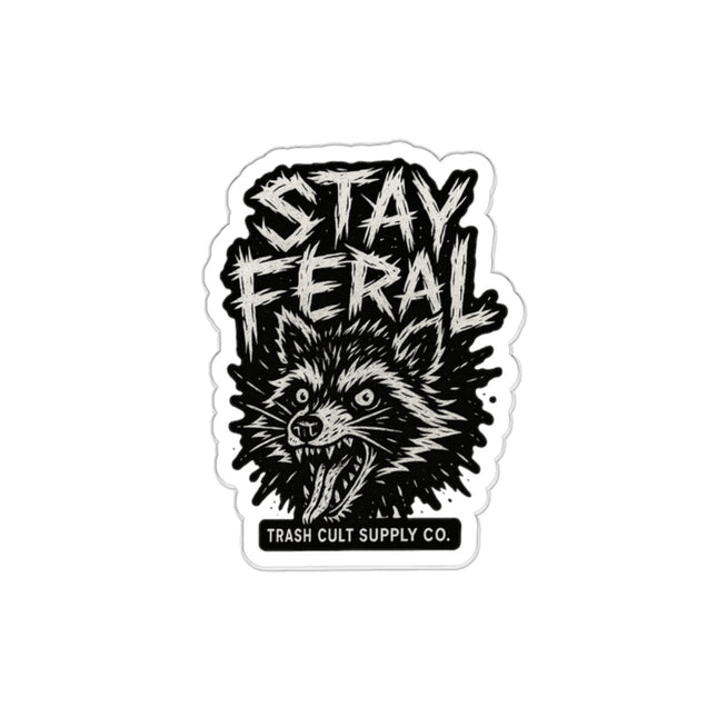 Stay Feral Die-Cut Stickers | Cool Raccoon Graphic Decals for Laptops, Water Bottles, Journals, and Skateboards