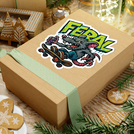 Feral Skate Rat Stickers | Cool Kiss-Cut Decals for Laptops, Water Bottles, Skateboards, Party Favors, Graffiti Lovers
