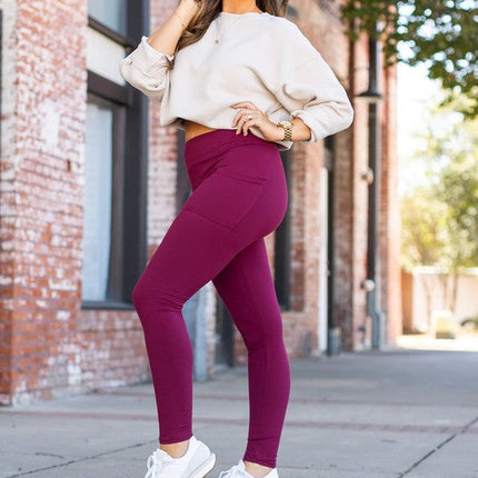 The Maria Maroon Full Length Leggings with Pockets