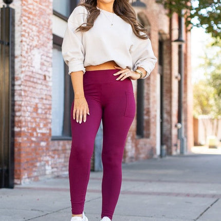 The Maria Maroon Full Length Leggings with Pockets