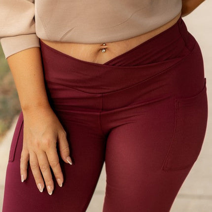 The Molly Maroon Crossover Full Length Leggings