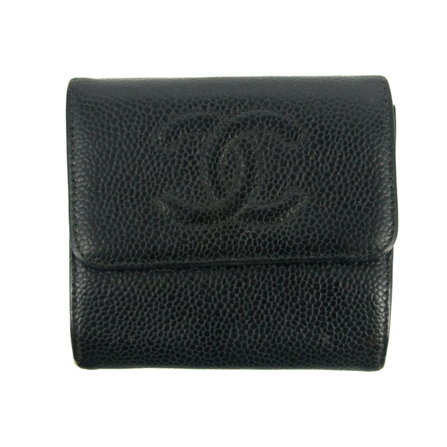 Chanel CC Timeless Black Caviar Compact Wallet #3005
