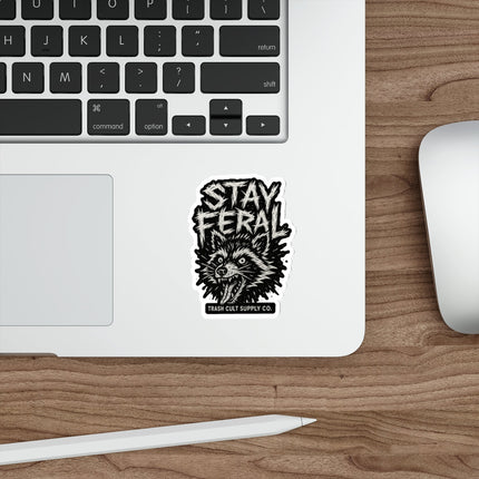 Stay Feral Die-Cut Stickers | Cool Raccoon Graphic Decals for Laptops, Water Bottles, Journals, and Skateboards