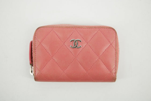 Chanel CC Lambskin Quilted Pink Compact Zip Wallet #3011