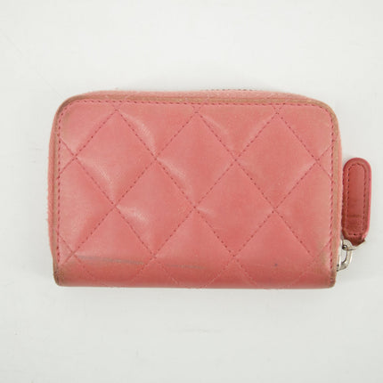 Chanel CC Lambskin Quilted Pink Compact Zip Wallet #3011
