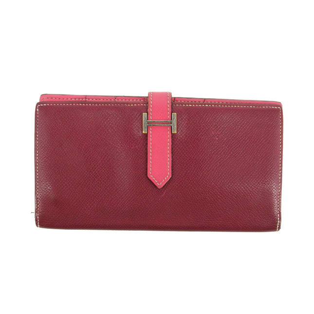 Hermes Burgundy Leather Bearn Soufflet Wallet #3397