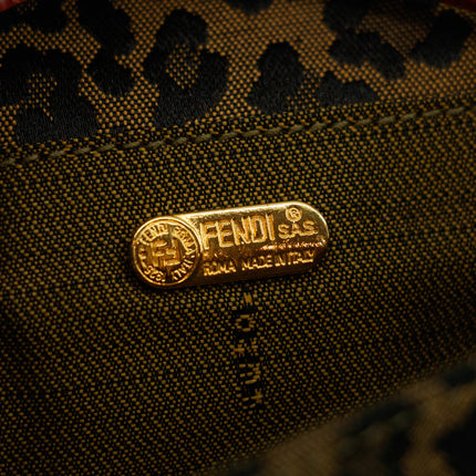 Fendi FF Cheetah Print Pattern Canvas Mini Pochette Clutch Bag #3406