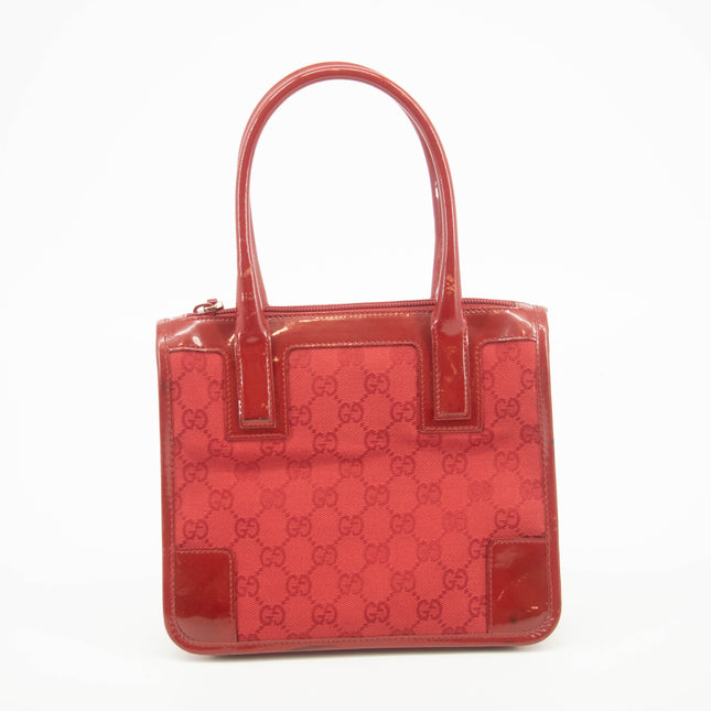 Gucci GG Canvas Red Patent Trimmed Square Tote Bag #3434