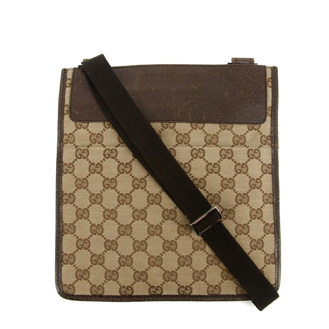 Gucci GG Canvas Flat Beige x Brown Messenger Bag #3553