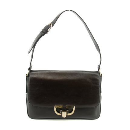 Gucci Brown Leather Silver Hardware Vintage Shoulder Bag #3556