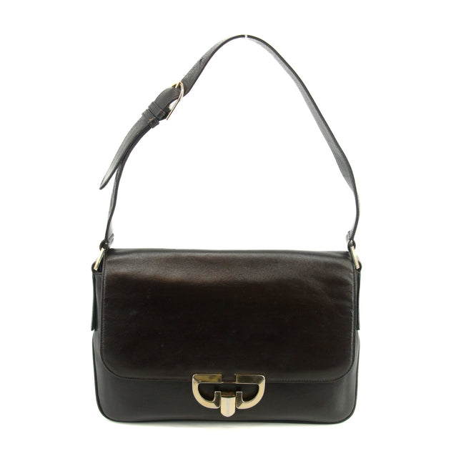 Gucci Brown Leather Silver Hardware Vintage Shoulder Bag #3556