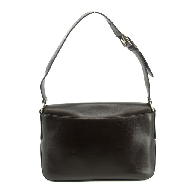 Gucci Brown Leather Silver Hardware Vintage Shoulder Bag #3556