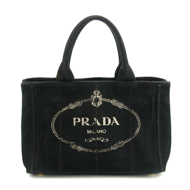 Prada Black Canvas Canapa Logo Tote Bag Small #3573