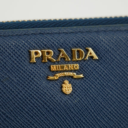 Prada Blue Saffiano Leather Zip Around Wallet #3599