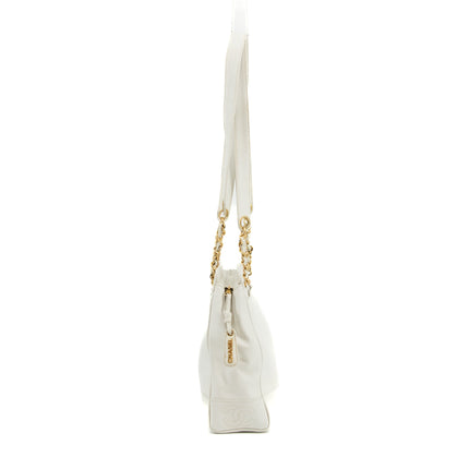Chanel Triple CC Caviar Skin Chain Shoulder Bag White #3630
