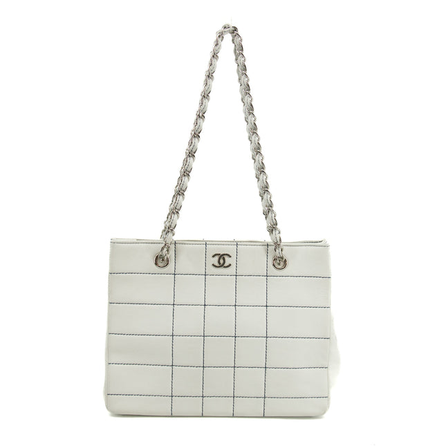 Chanel Wild Stitch White Lambskin Chocolate Bar Shoulder Bag #3640