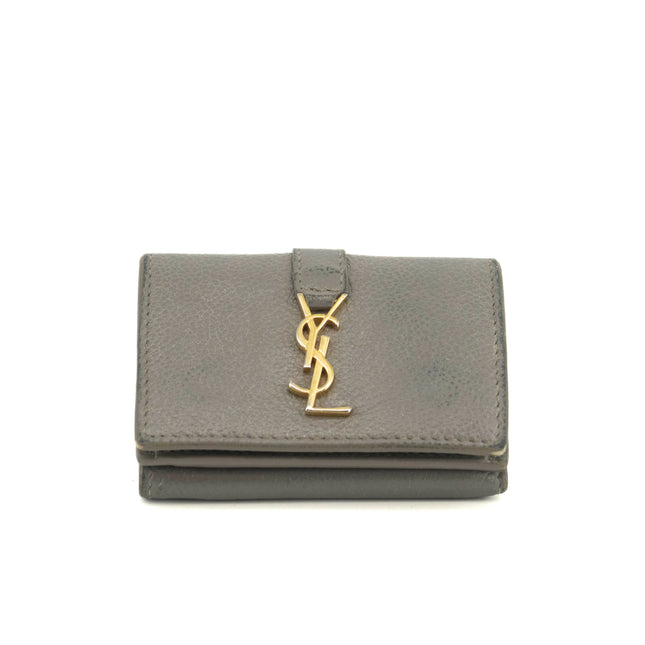 Saint Laurent YSL Grey Leather Trifold Compact Wallet #3703