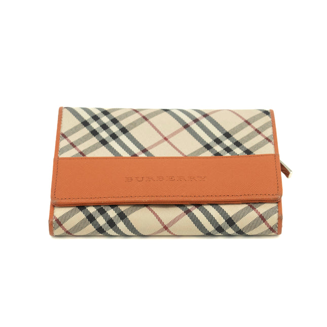 Burberry Tartan Check Orange Leather Wallet #3725