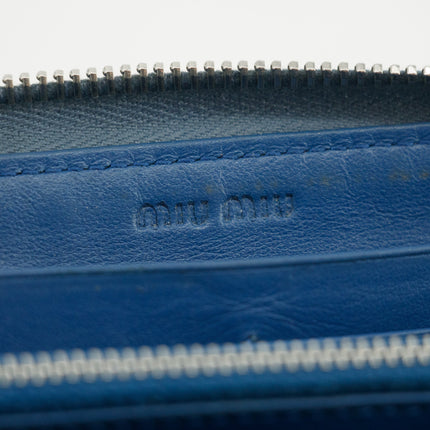Miu Miu Blue Croco Embossed Leather Zip Around Wallet #3728