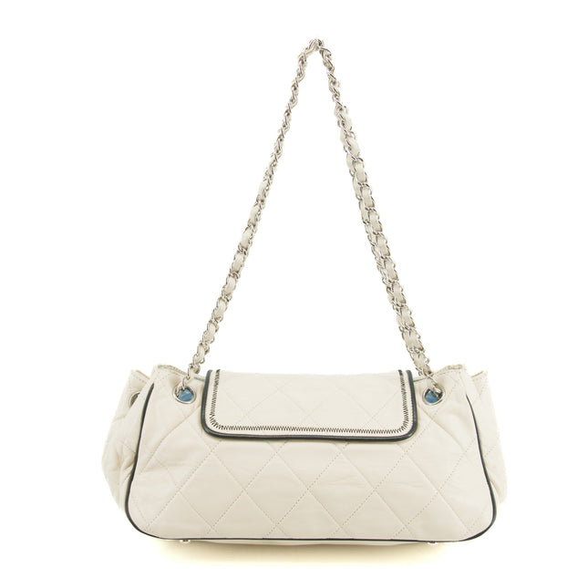 Chanel East West 2.55 Mademoiselle Flap White Accordian Shoulder Bag #3764