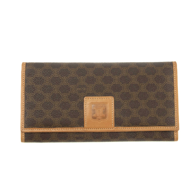 Celine Vintage Macadam Brown PVC Long Wallet #3865