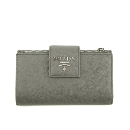 Prada Saffiano Leather Grey Metal Medium Wallet #3918