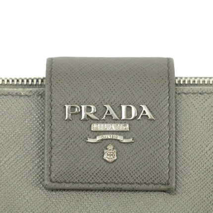 Prada Saffiano Leather Grey Metal Medium Wallet #3918